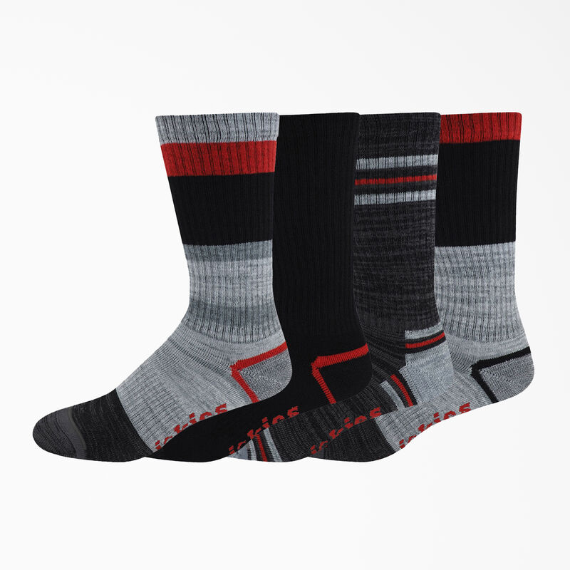 Dickies Striped Crew Socks, Size 6-12, 4-Pack Red/Gray Stripe ID-0EPZX05p