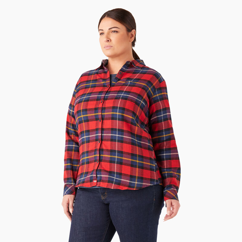 Dickies Plus Long Sleeve Plaid Flannel Shirt English Red Tartan ID-0MXLM3vM