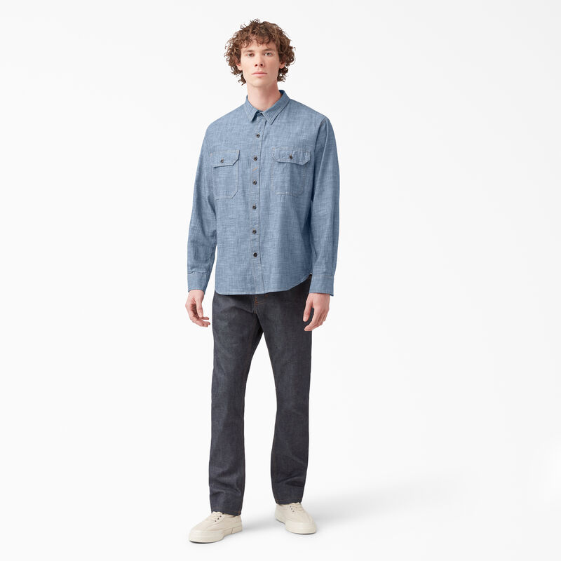 Dickies 1922 Long Sleeve Work Shirt Rinsed Blue Chambray ID-1VnOVeo6