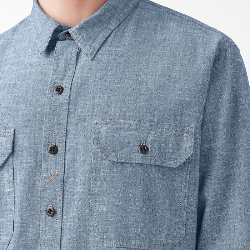 Dickies 1922 Long Sleeve Work Shirt Rinsed Blue Chambray ID-1VnOVeo6