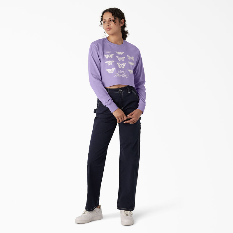 Dickies Butterfly Graphic Long Sleeve Cropped T-Shirt Purple Rose ID-1gchPr5n