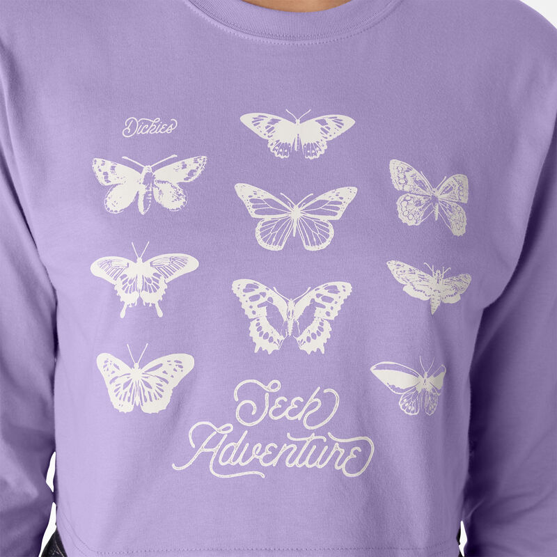 Dickies Butterfly Graphic Long Sleeve Cropped T-Shirt Purple Rose ID-1gchPr5n