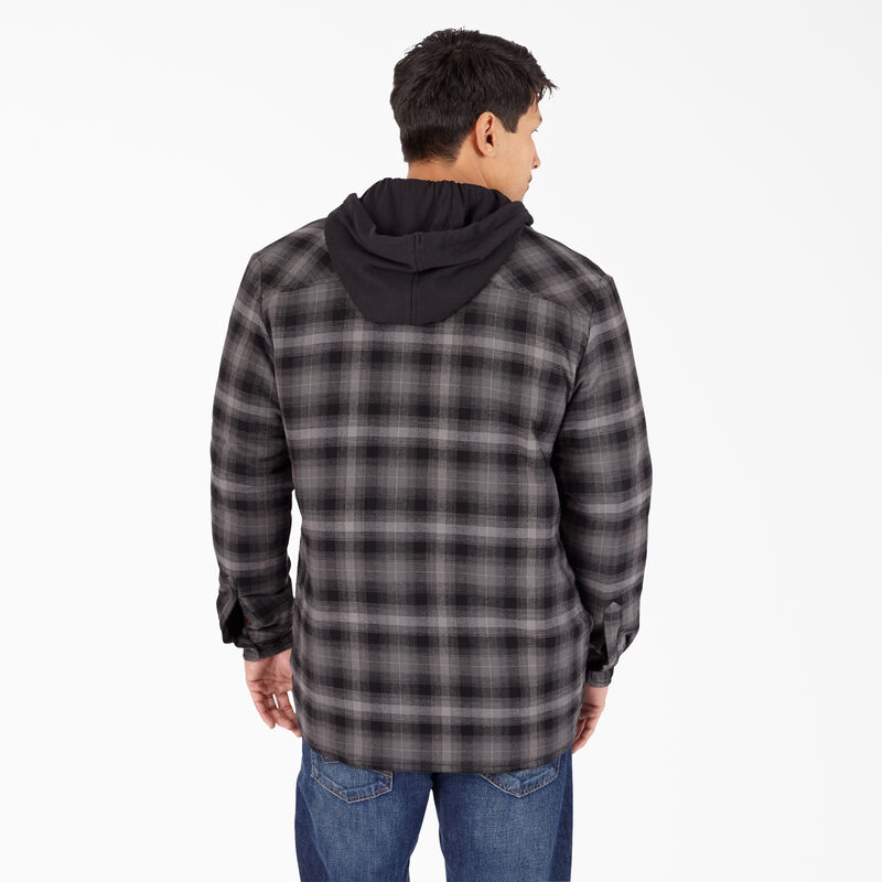 Dickies Water Repellent Flannel Hooded Shirt Jacket Black Ombre Plaid ID-1qHzLI3a