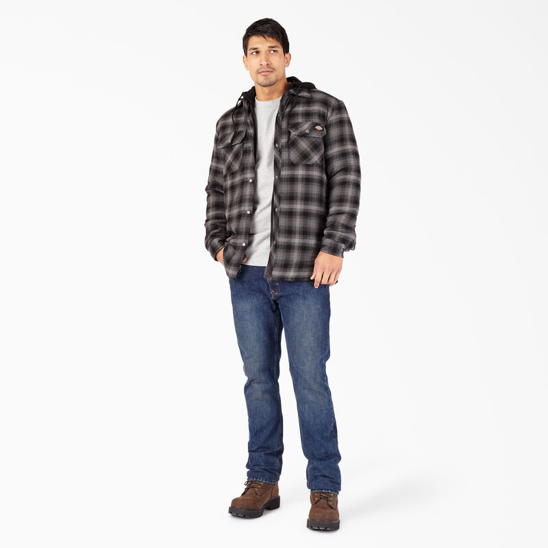 Dickies Water Repellent Flannel Hooded Shirt Jacket Black Ombre Plaid ID-1qHzLI3a