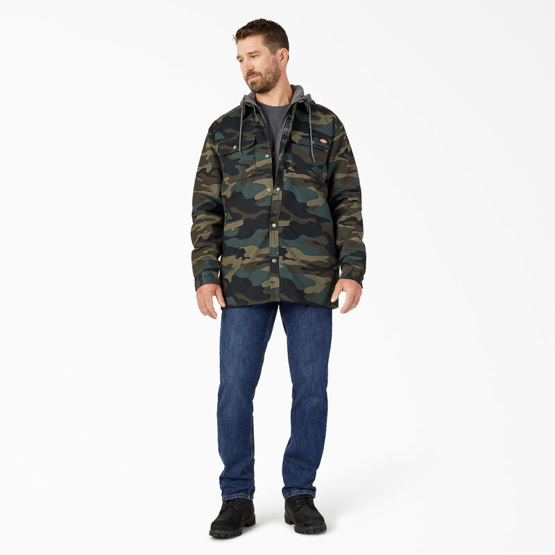 Dickies Water Repellent Duck Hooded Shirt Jacket Hunter Green Camo ID-2RF5O5k2