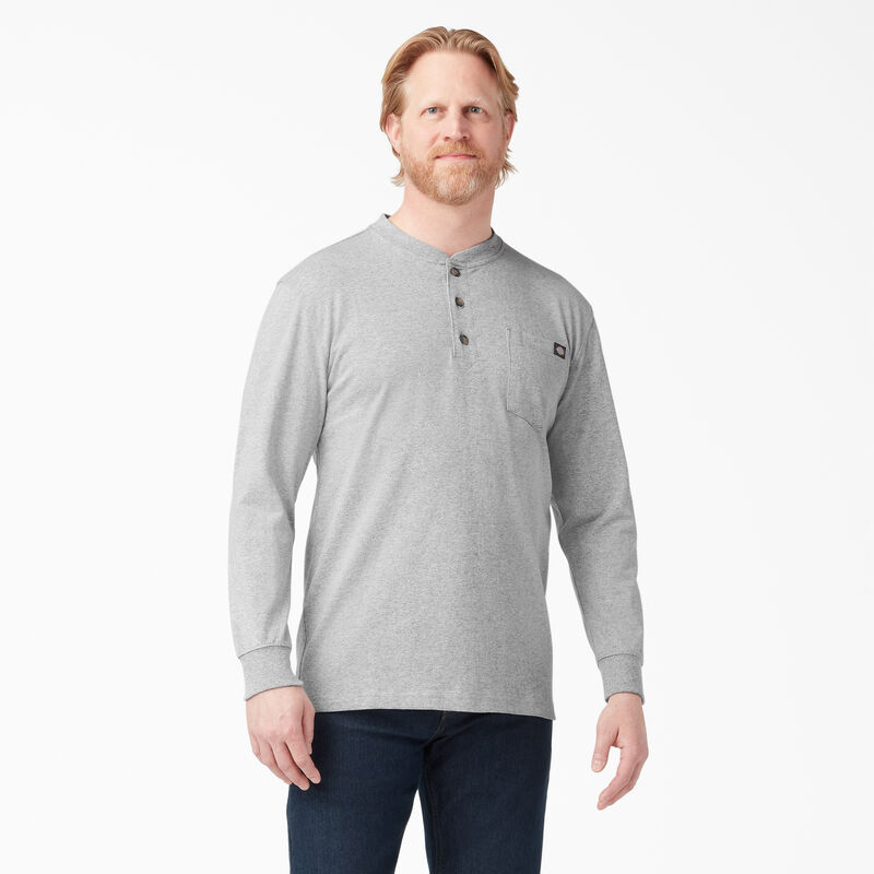 Dickies Heavyweight Long Sleeve Henley T-Shirt Heather Gray ID-331x9515