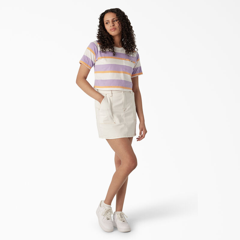 Dickies Striped Cropped Pocket T-Shirt White/Purple Collegiate Stripe ID-3JVsc1sr