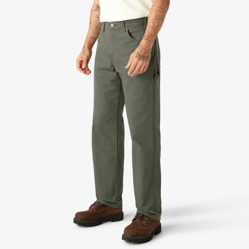 Dickies Relaxed Fit Heavyweight Duck Carpenter Pants Rinsed Moss Green ID-3egVukFS
