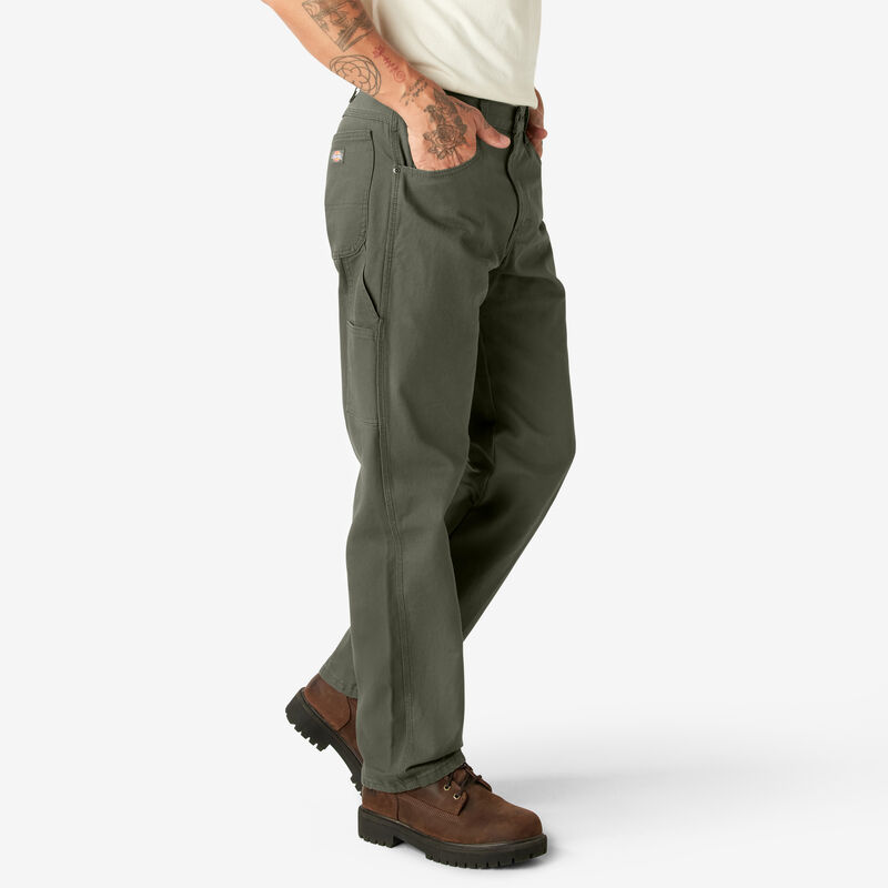 Dickies Relaxed Fit Heavyweight Duck Carpenter Pants Rinsed Moss Green ID-3egVukFS