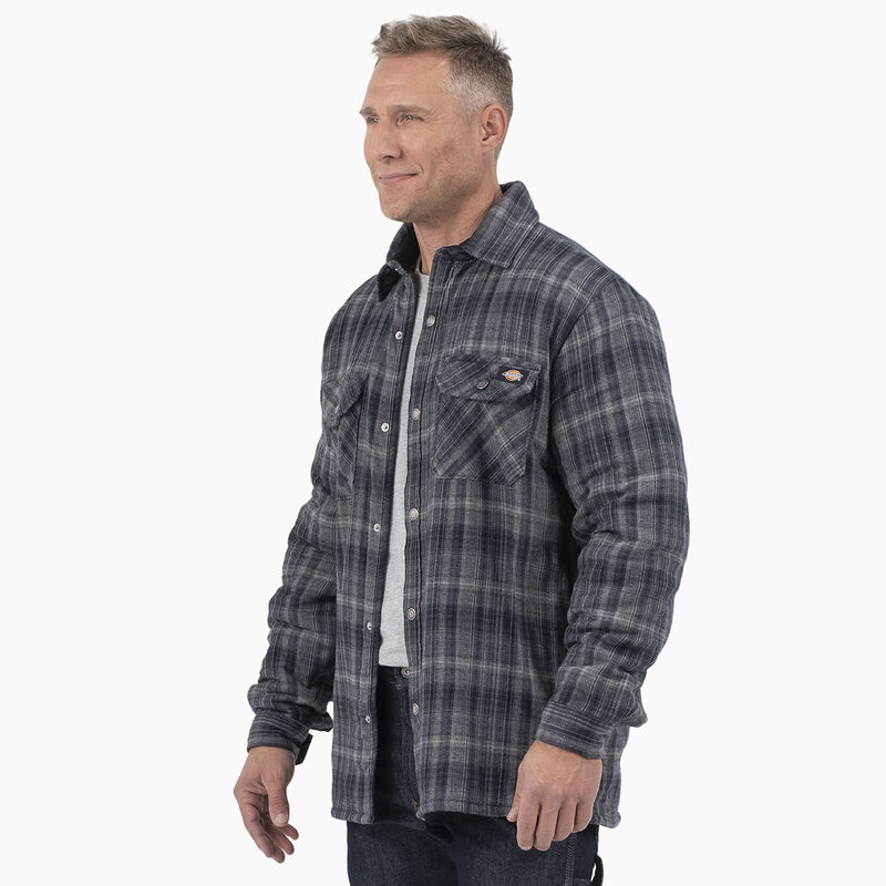 Dickies Water Repellent Fleece-Lined Flannel Shirt Jacket Charcoal/Black Ombre Plaid ID-3iixNPBx