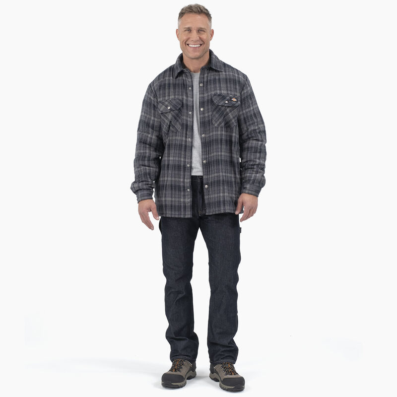 Dickies Water Repellent Fleece-Lined Flannel Shirt Jacket Charcoal/Black Ombre Plaid ID-3iixNPBx