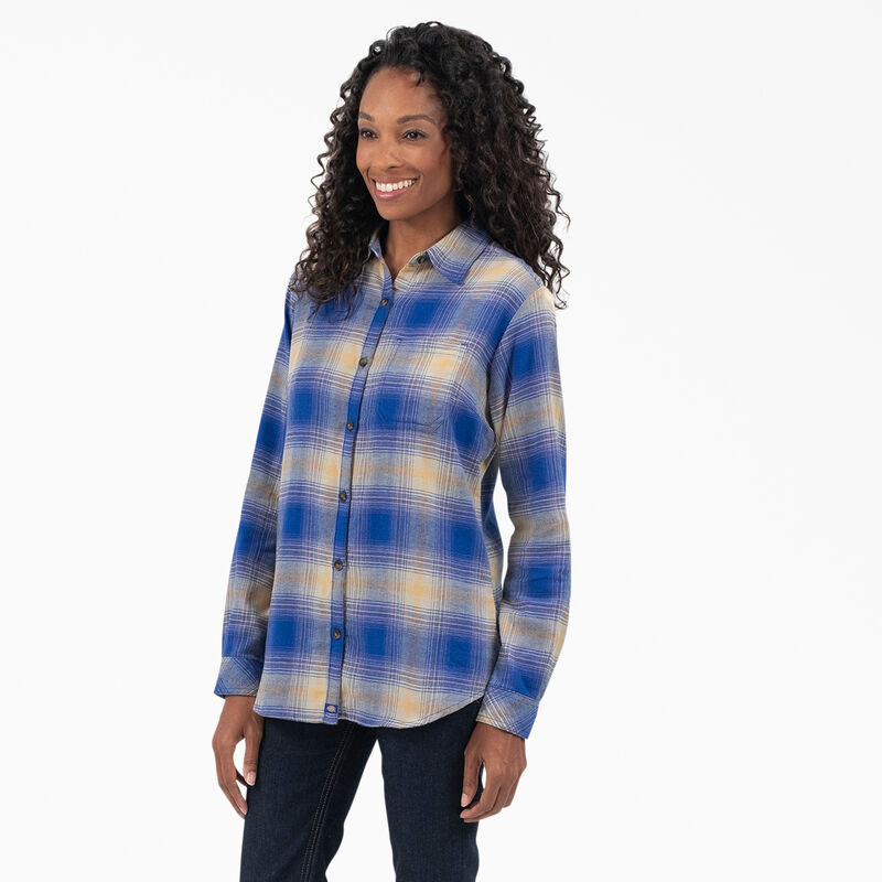 Dickies Plaid Flannel Long Sleeve Shirt Surf Blue/Fireside Ombre Plaid ID-3opVMisT