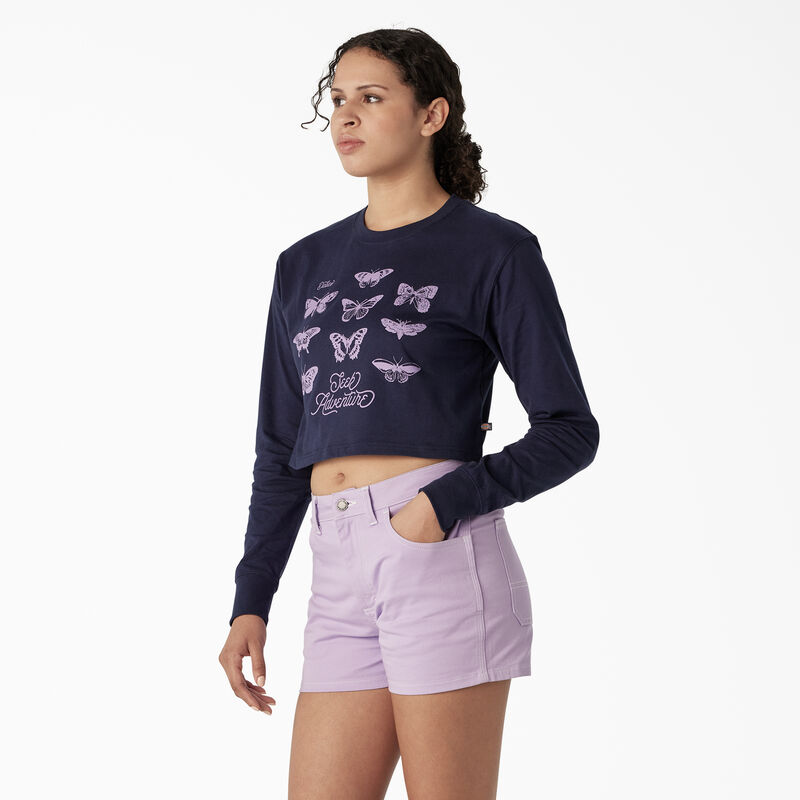Dickies Butterfly Graphic Long Sleeve Cropped T-Shirt Ink Navy ID-4JBKXkxQ