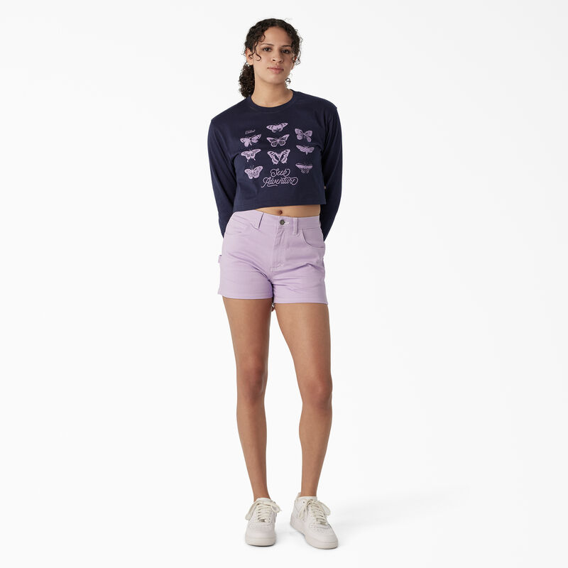Dickies Butterfly Graphic Long Sleeve Cropped T-Shirt Ink Navy ID-4JBKXkxQ