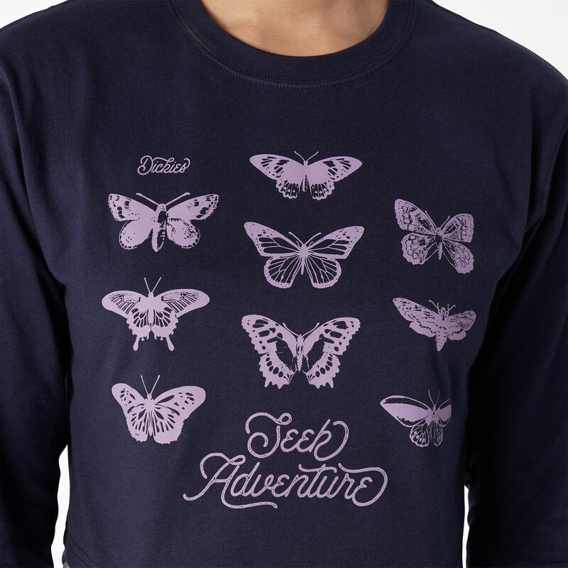 Dickies Butterfly Graphic Long Sleeve Cropped T-Shirt Ink Navy ID-4JBKXkxQ