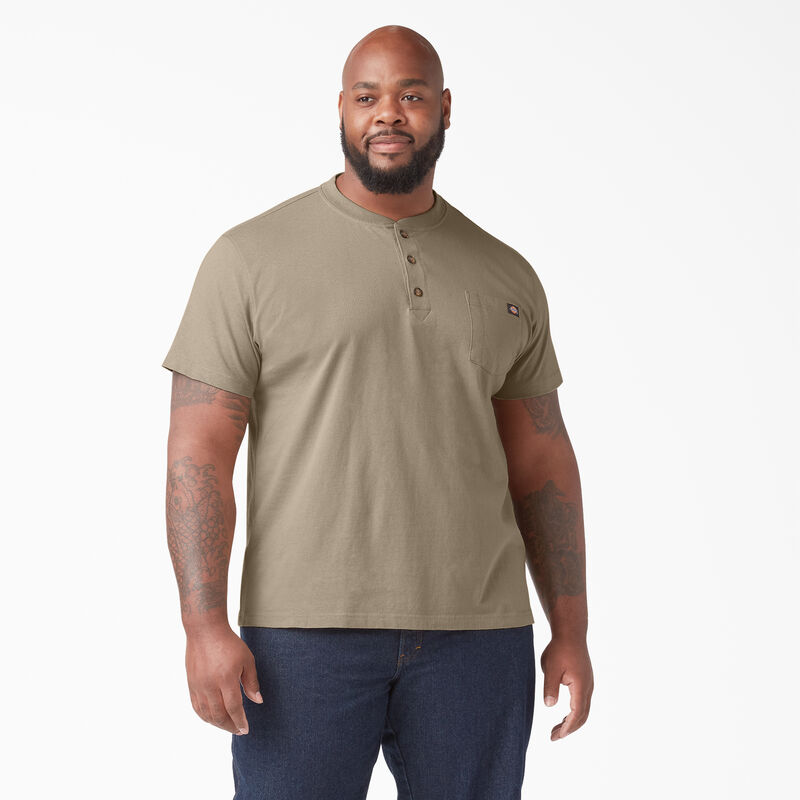 Dickies Heavyweight Short Sleeve Henley T-Shirt Desert Sand ID-4fkQhTsC