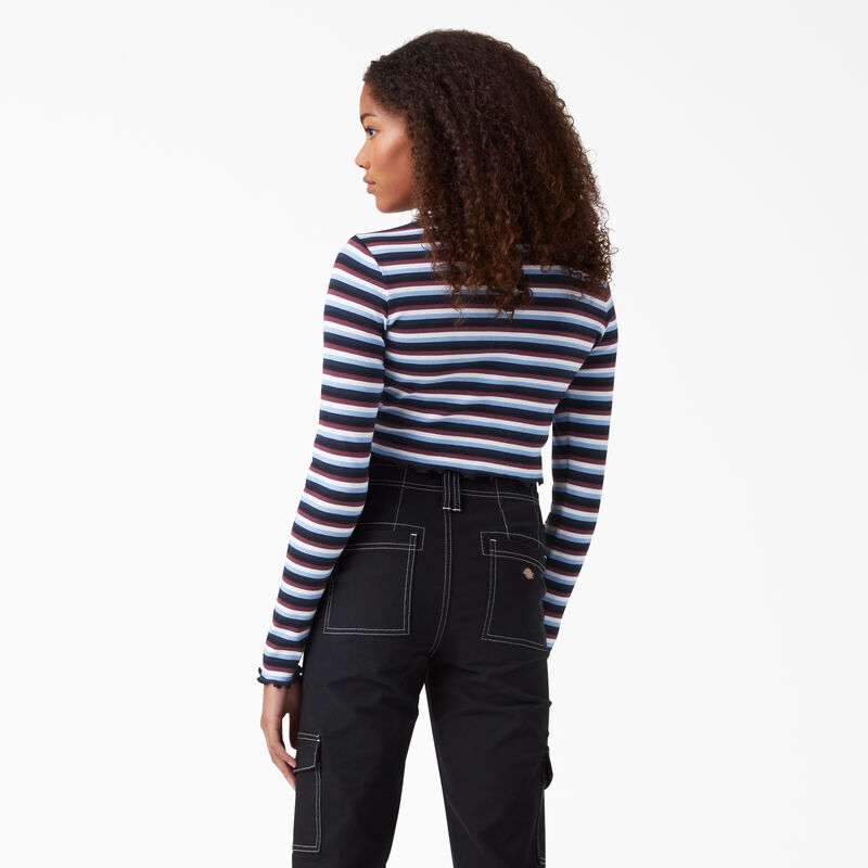 Dickies Striped Long Sleeve Cropped T-Shirt Wine/Jacaranda Baby Stripe ID-6mLzoONj