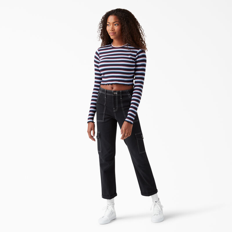 Dickies Striped Long Sleeve Cropped T-Shirt Wine/Jacaranda Baby Stripe ID-6mLzoONj