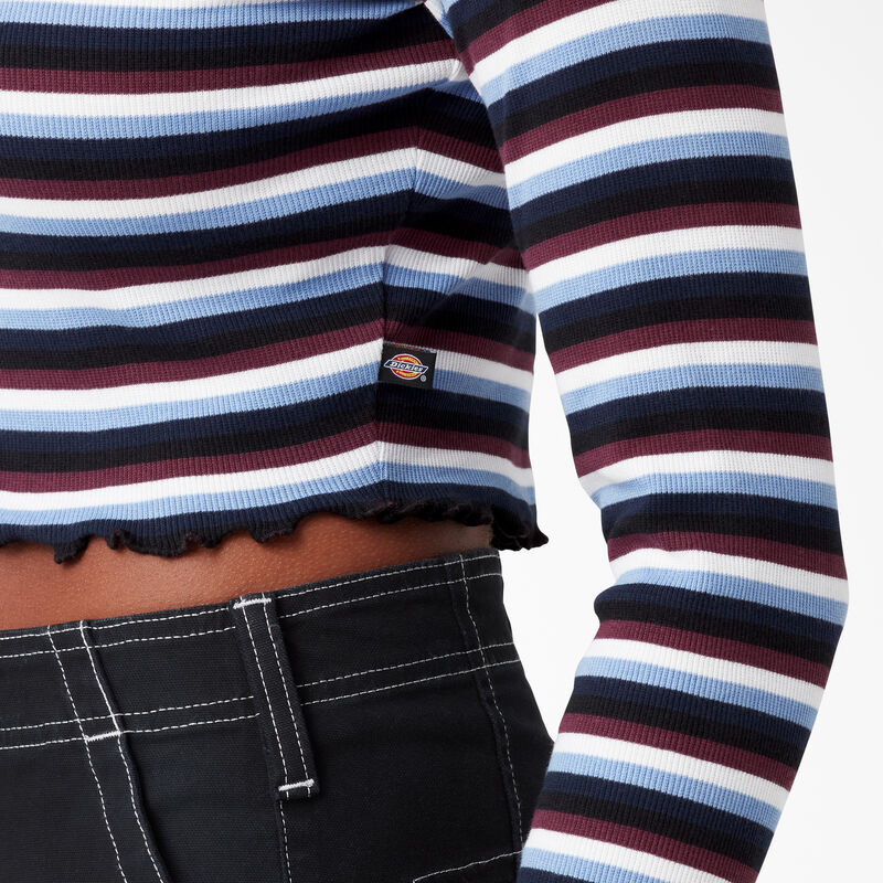 Dickies Striped Long Sleeve Cropped T-Shirt Wine/Jacaranda Baby Stripe ID-6mLzoONj