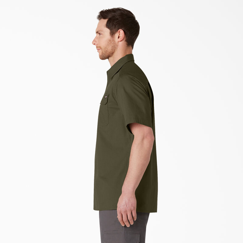 Dickies Short Sleeve Ripstop Work Shirt Rinsed Military Green ID-6wawwUCi