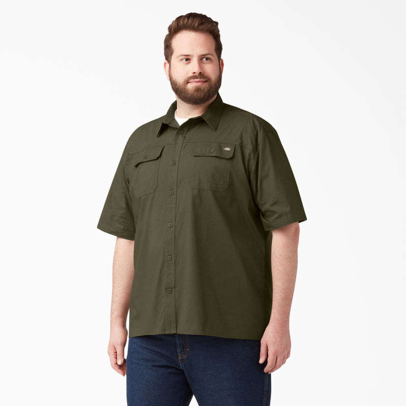 Dickies Short Sleeve Ripstop Work Shirt Rinsed Military Green ID-6wawwUCi
