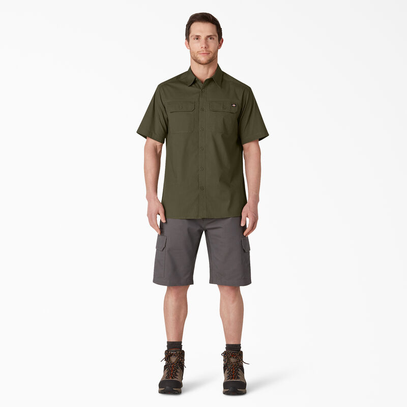 Dickies Short Sleeve Ripstop Work Shirt Rinsed Military Green ID-6wawwUCi
