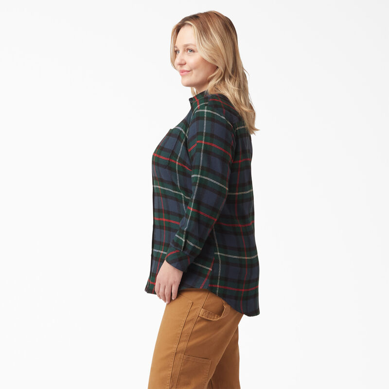 Dickies Plus Long Sleeve Plaid Flannel Shirt Ink Navy Tartan ID-76XG7xZF