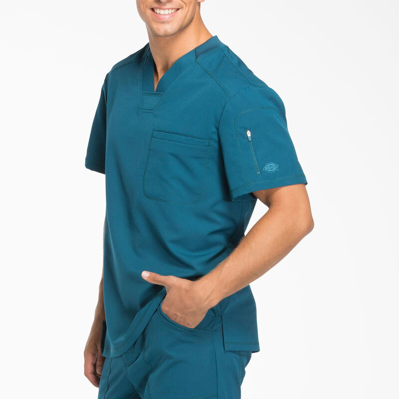 Dickies Men's Dynamix V-Neck Scrub Top with Zip Pocket Caribbean Blue ID-7qP4ryOc