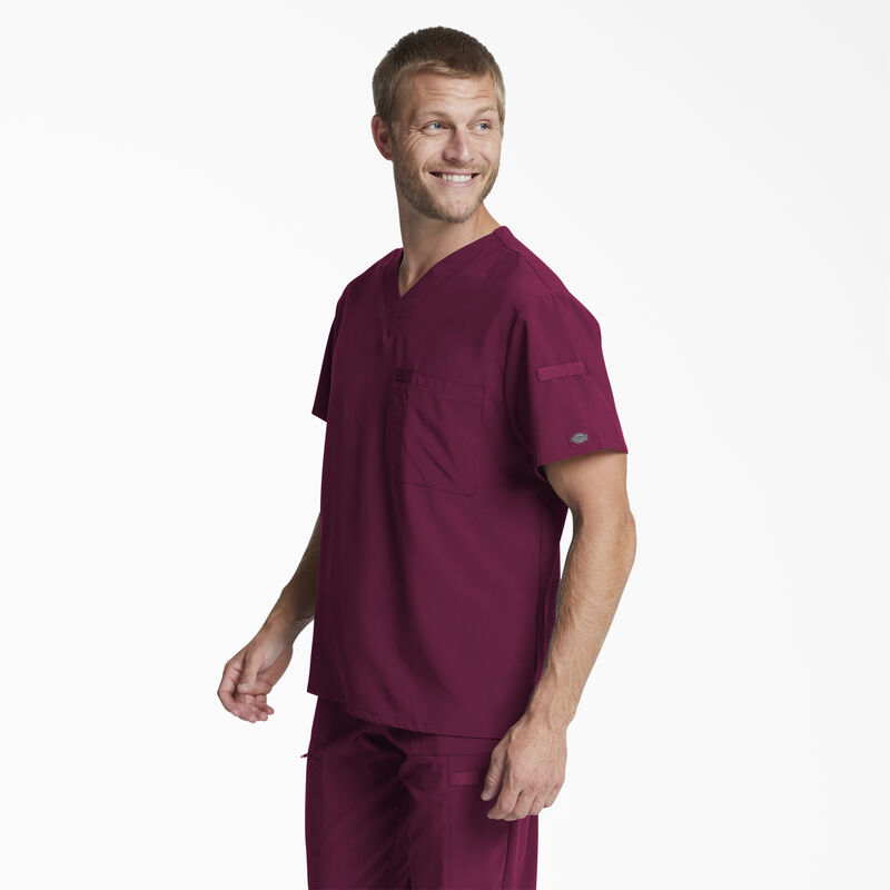 Dickies Men's EDS Essentials V-Neck Scrub Top Wine ID-83q3e5TL