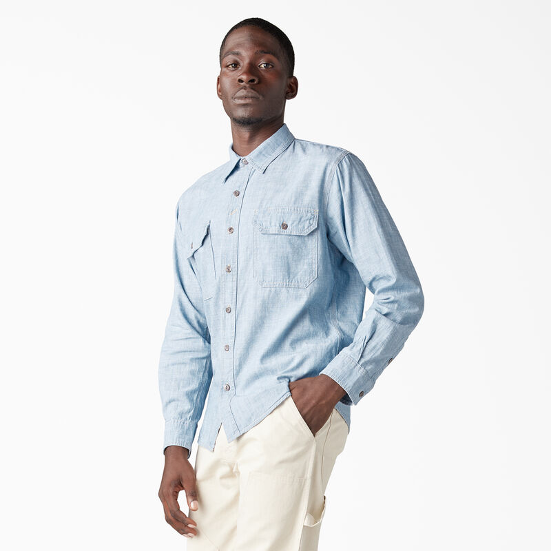 Dickies 1922 Long Sleeve Work Shirt Bleach Blue Chambray ID-8A2KQ0nv