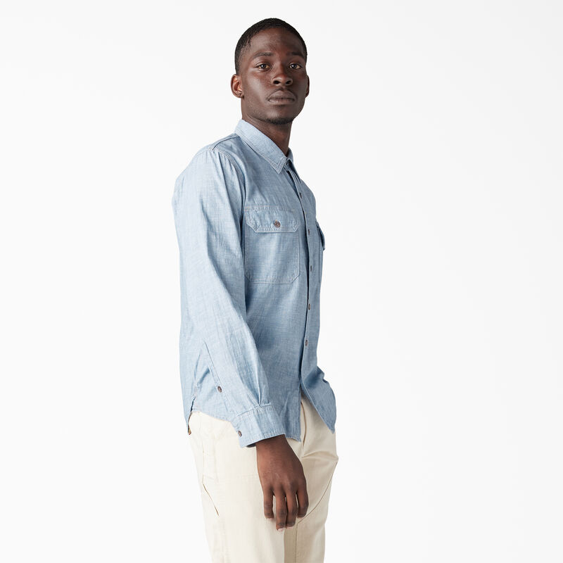 Dickies 1922 Long Sleeve Work Shirt Bleach Blue Chambray ID-8A2KQ0nv