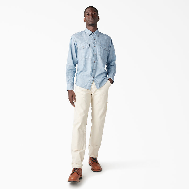 Dickies 1922 Long Sleeve Work Shirt Bleach Blue Chambray ID-8A2KQ0nv