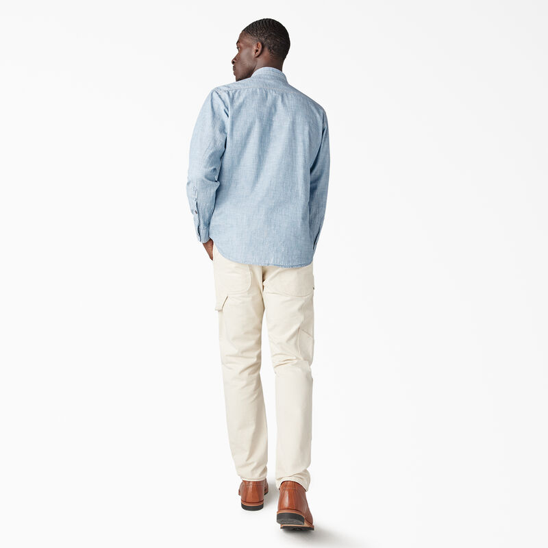 Dickies 1922 Long Sleeve Work Shirt Bleach Blue Chambray ID-8A2KQ0nv