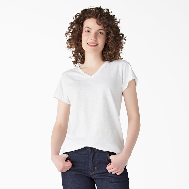 Dickies Short Sleeve V-Neck T-Shirt White ID-92xvFSmd