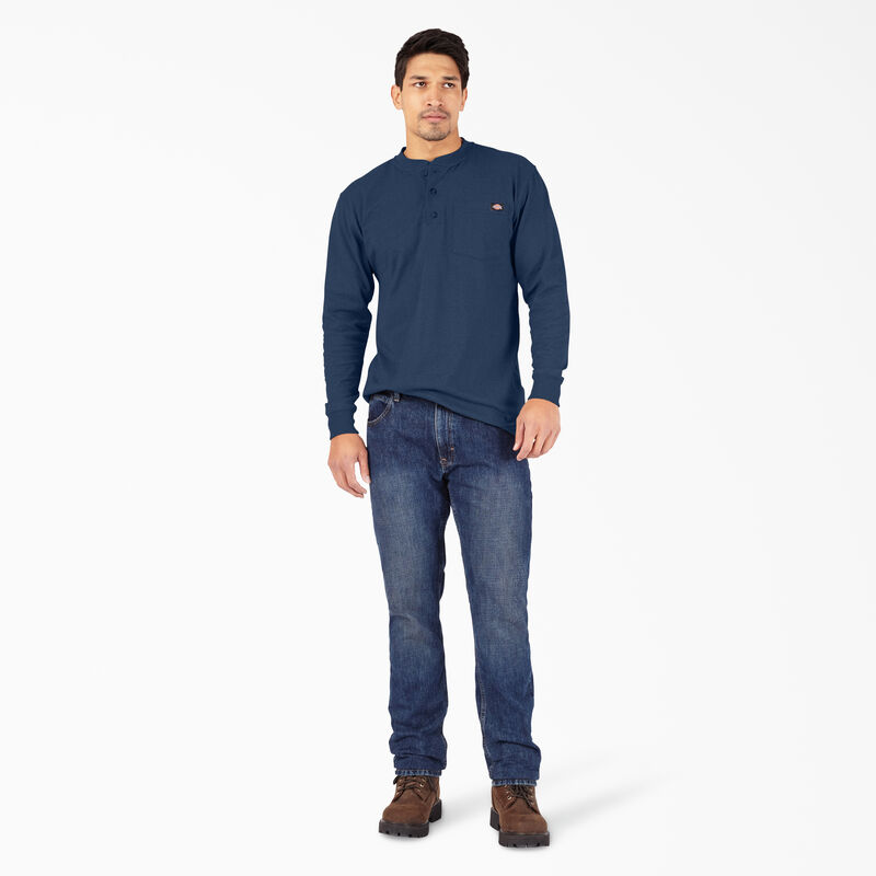 Dickies Heavyweight Heathered Long Sleeve Henley T-Shirt Dark Navy Heather ID-9GuoStlZ