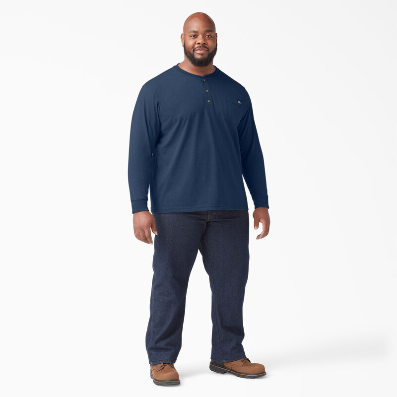 Dickies Heavyweight Heathered Long Sleeve Henley T-Shirt Dark Navy Heather ID-9GuoStlZ