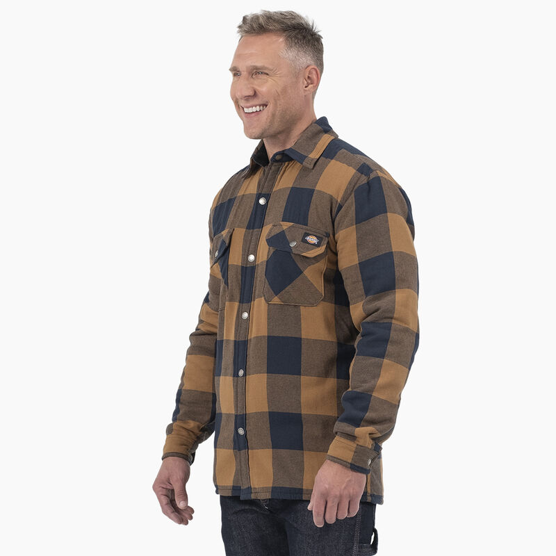 Dickies Water Repellent Fleece-Lined Flannel Shirt Jacket Brown Duck/Navy Buffalo Plaid ID-9I4WlhoN