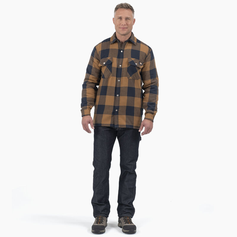 Dickies Water Repellent Fleece-Lined Flannel Shirt Jacket Brown Duck/Navy Buffalo Plaid ID-9I4WlhoN