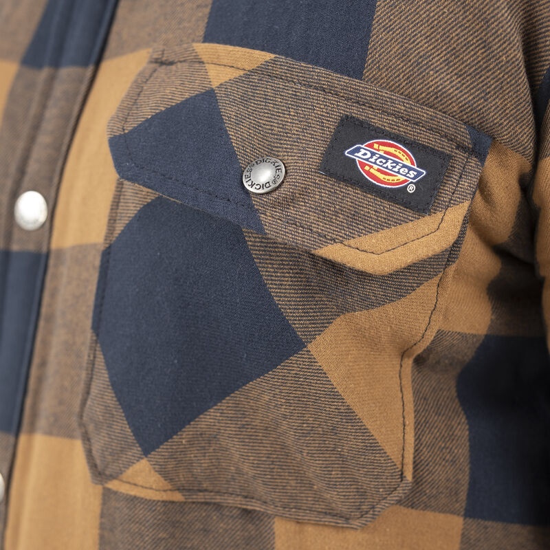 Dickies Water Repellent Fleece-Lined Flannel Shirt Jacket Brown Duck/Navy Buffalo Plaid ID-9I4WlhoN
