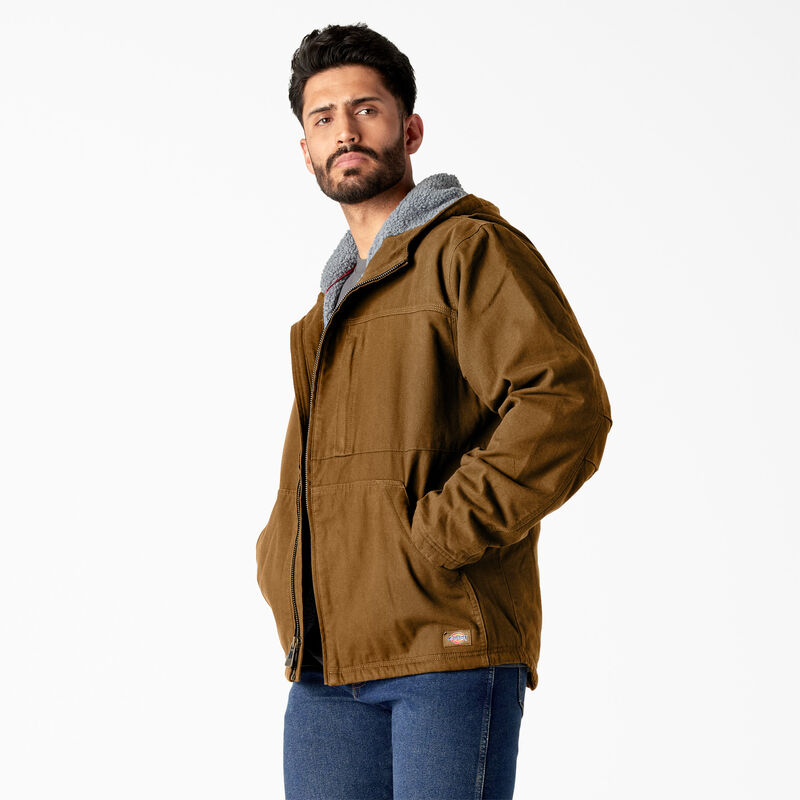 Dickies Duck Canvas High Pile Fleece Lined Jacket Rinsed Brown Duck ID-9Q3EBXGE