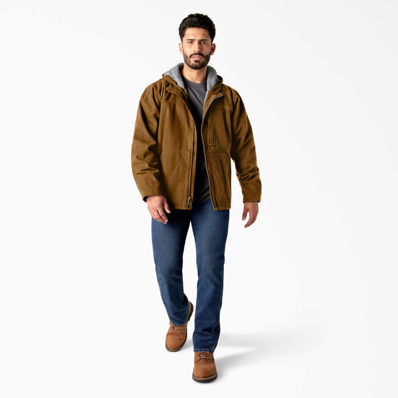 Dickies Duck Canvas High Pile Fleece Lined Jacket Rinsed Brown Duck ID-9Q3EBXGE