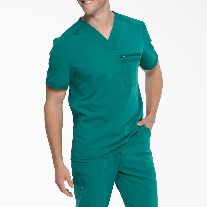 Dickies Men's Balance V-Neck Scrub Top Hunter Green ID-9kxZX7MK