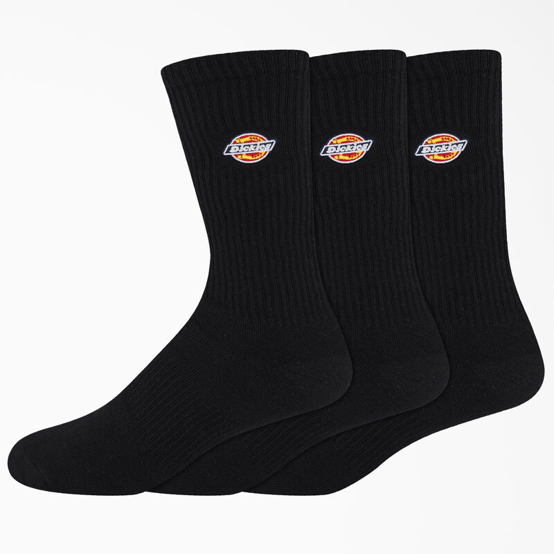 Dickies Embroidered Crew Socks, Size 6-12, 3-Pack Black ID-A5UnV90f