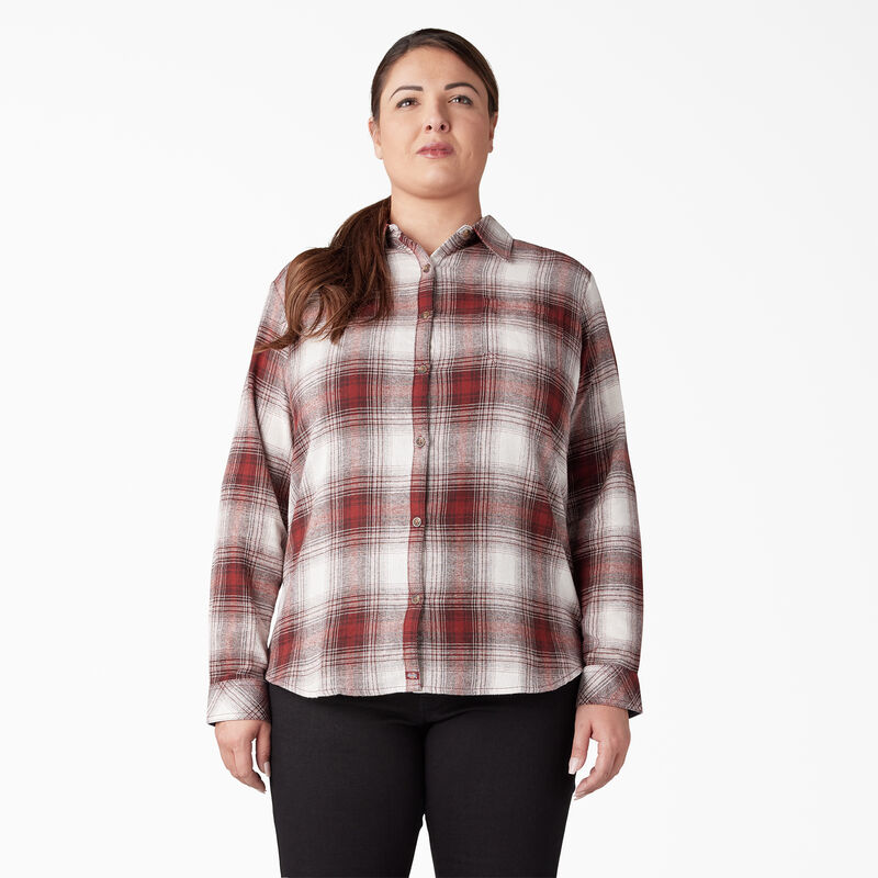 Dickies Plus Long Sleeve Plaid Flannel Shirt Fired Brick Ombre Plaid ID-BKZuzRHZ