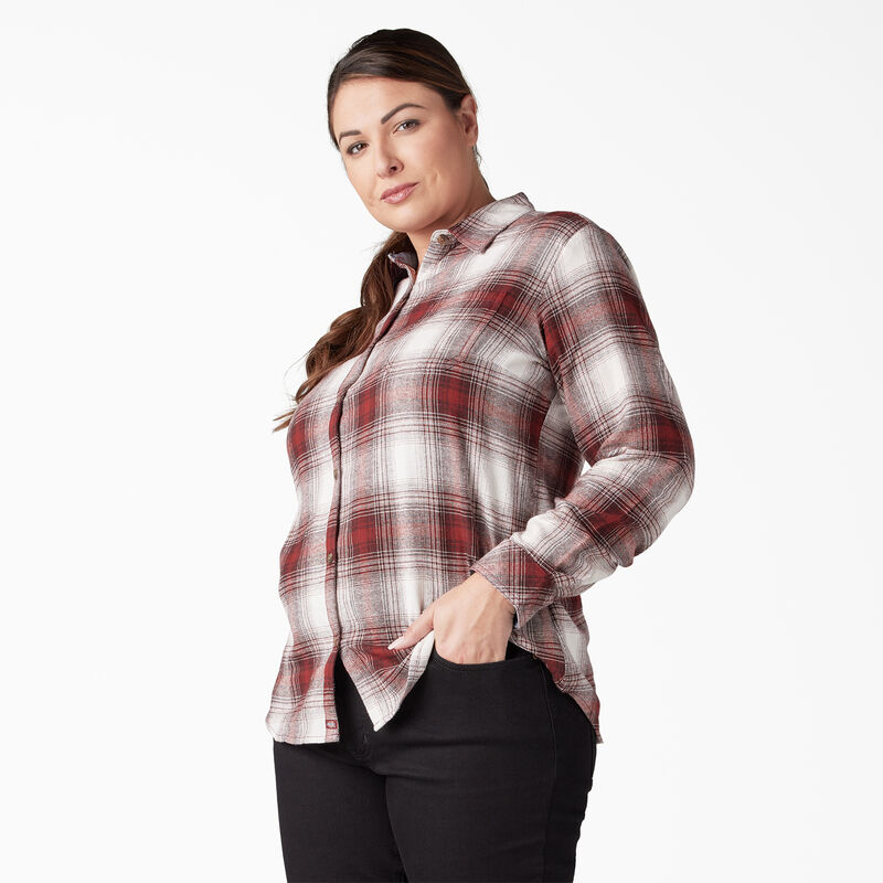 Dickies Plus Long Sleeve Plaid Flannel Shirt Fired Brick Ombre Plaid ID-BKZuzRHZ