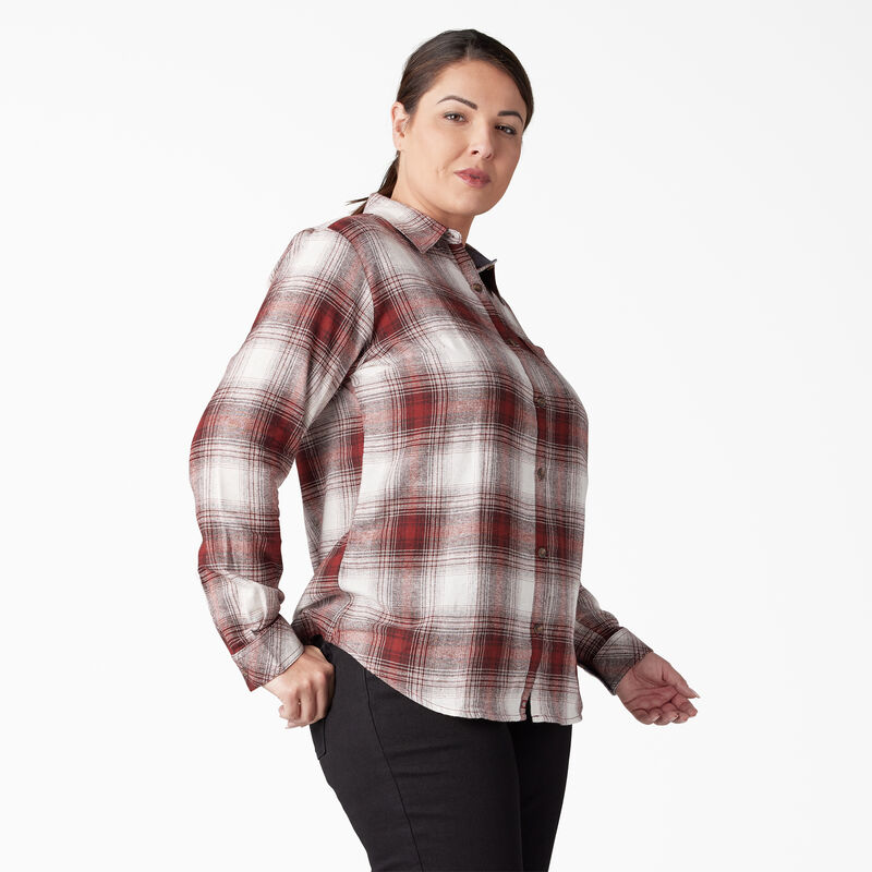 Dickies Plus Long Sleeve Plaid Flannel Shirt Fired Brick Ombre Plaid ID-BKZuzRHZ