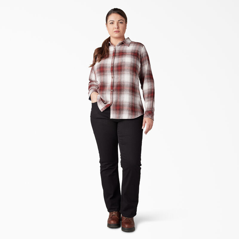 Dickies Plus Long Sleeve Plaid Flannel Shirt Fired Brick Ombre Plaid ID-BKZuzRHZ