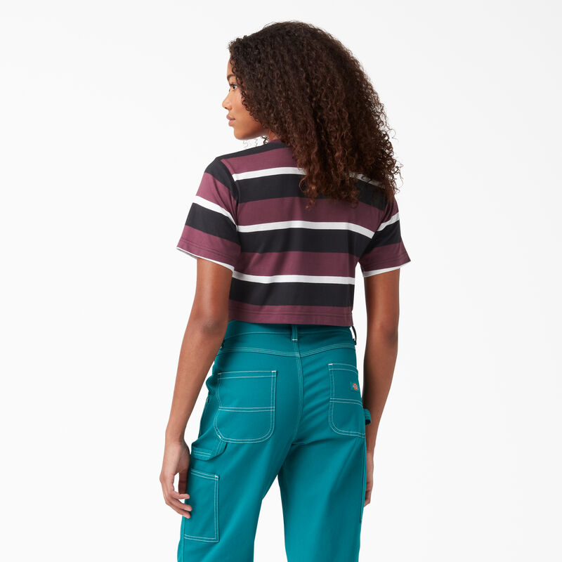 Dickies Striped Cropped Pocket T-Shirt Wine Collegiate Stripe ID-BQjsSzgi