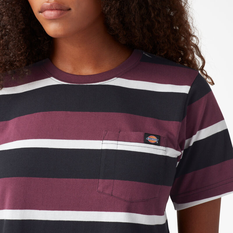Dickies Striped Cropped Pocket T-Shirt Wine Collegiate Stripe ID-BQjsSzgi