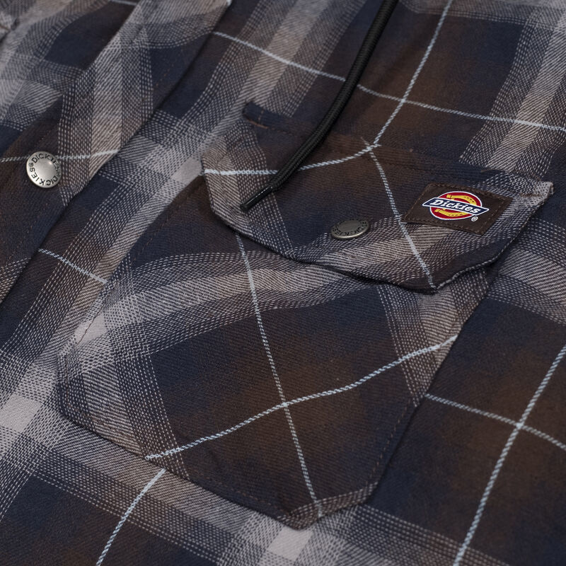 Dickies Water Repellent Flannel Hooded Shirt Jacket Ink Navy/Chocolate Brown Plaid ID-BT0YLqFX